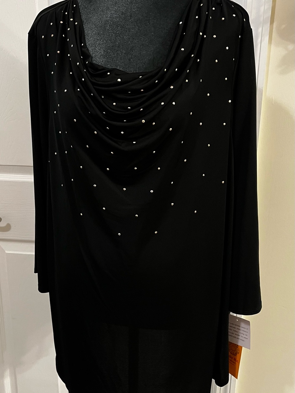 1X Ruby Rd. Black Draped Neck Blouse with Stud Detail